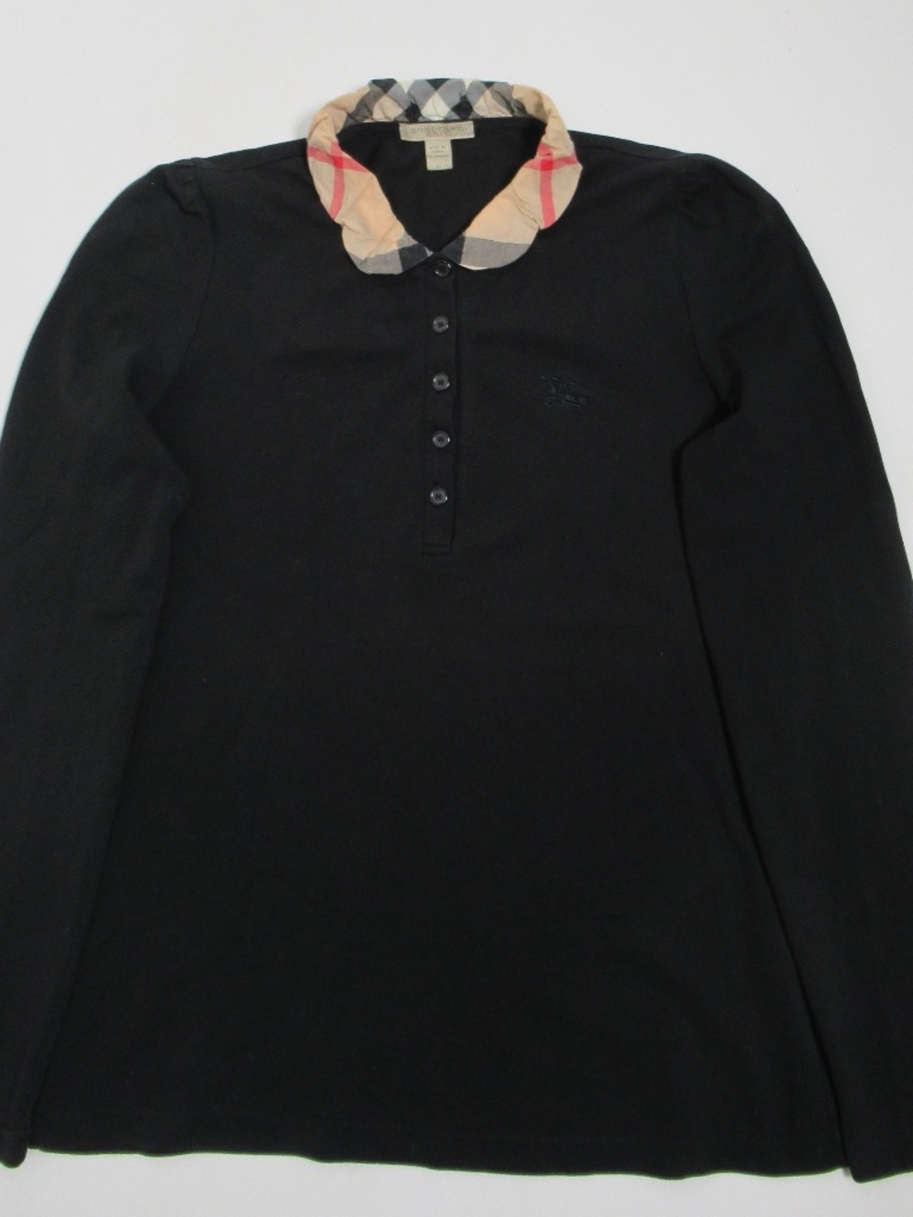 Burberry Brit Women's Long Sleeve Polo Check Collar Black Size M